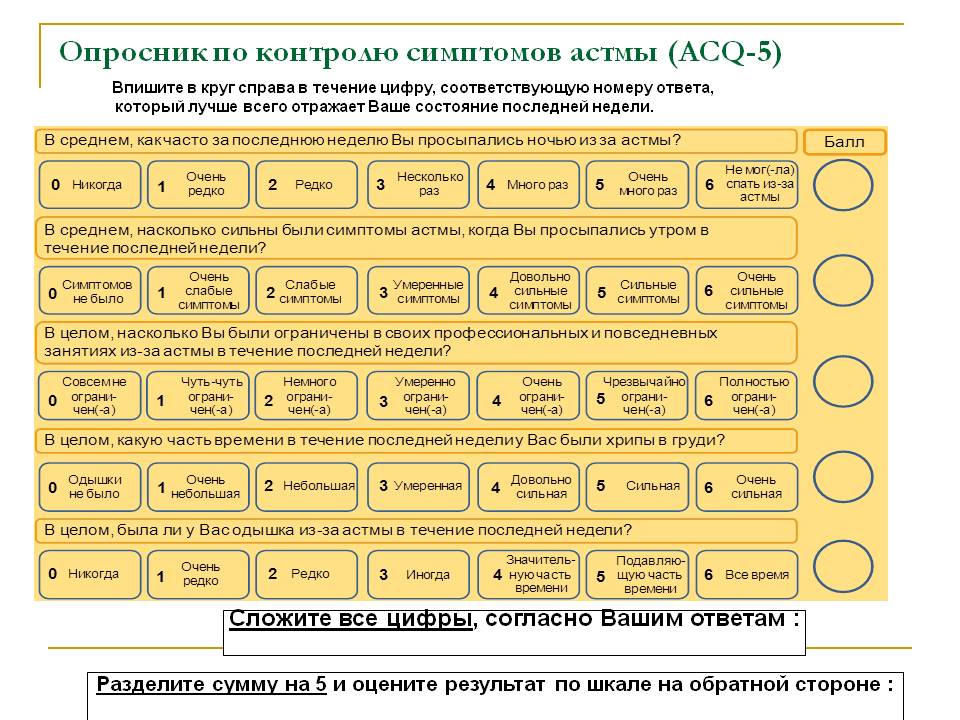 Что не нужно включать в план обследования ребенка с бронхиальной астмой тест